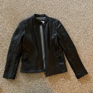 Black leather Calvin Klein moto jacket